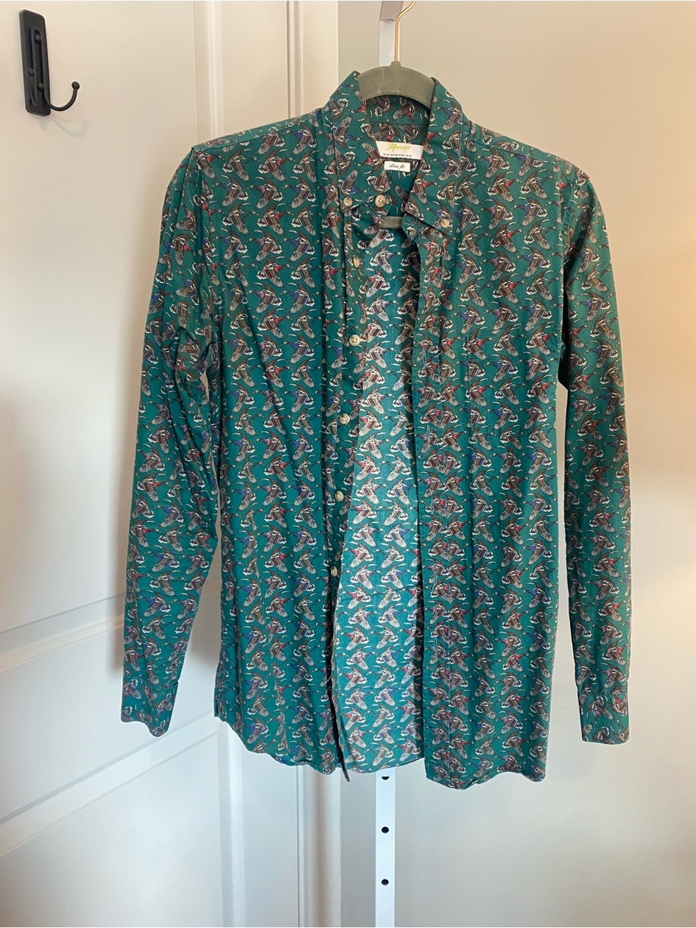 Topman Men’s XS Green Duck Print Slim Fit Shirt